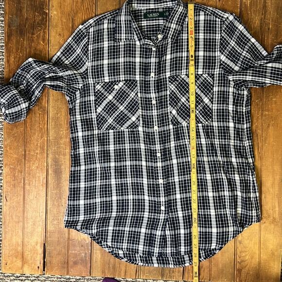 Women’s Ralph Lauren navy blue plaid long sleeve cotton blouse size large - Picture 3 of 7